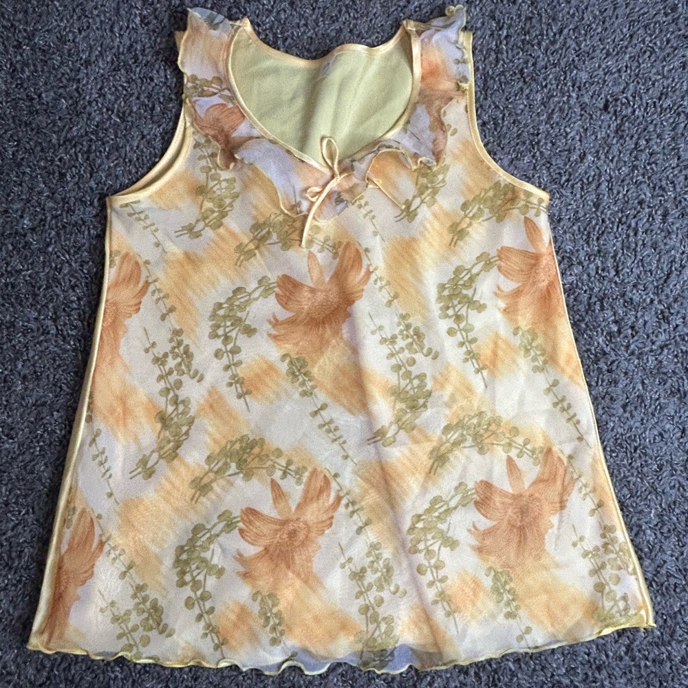 Floral Sleeveless Top with Ruffle Trim